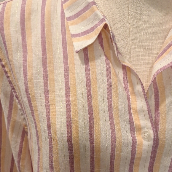 Chico's Coral and White Striped Button Down Shirt - Picture 5 of 11